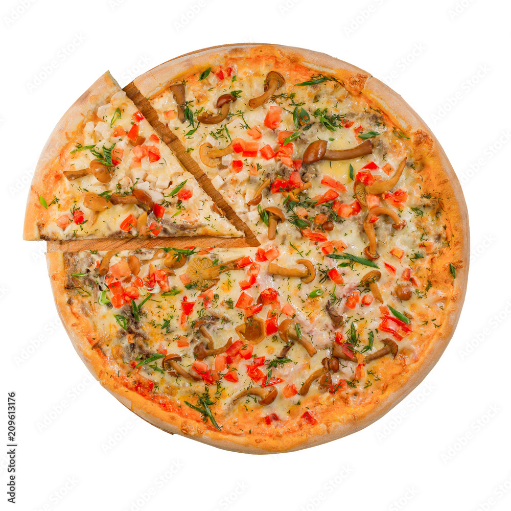 Pepperoni pizza on a white background Pepperoni pizza on a white background