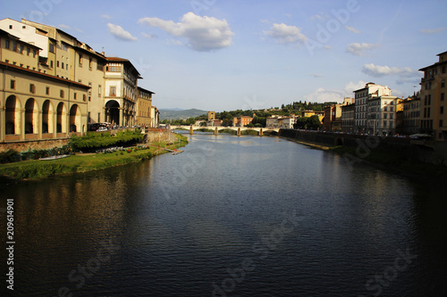 View from medieval stone bridge Ponte Vecchio- Arno River