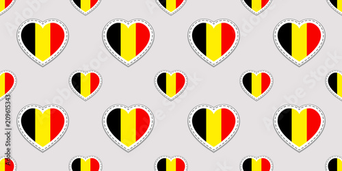 Belgium flag seamless pattern. Belgian national flags stickers. Vector love hearts symbols. Background for sports pages, travel, geographic, school design element. Patriotic wallpaper