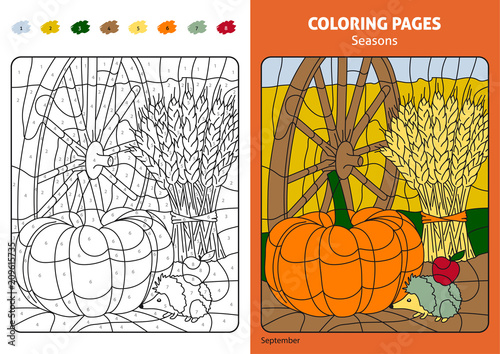 Seasons coloring page for kids, september month