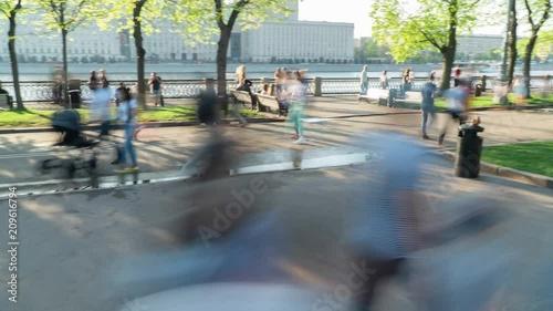 People walking in a park. Panoramic timelapse motion