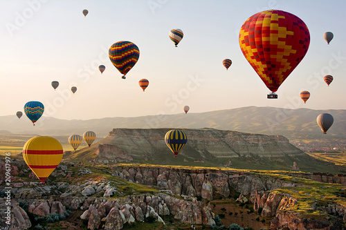The great tourist attraction of Cappadocia - balloon flight. Cappadocia is known around the world as one of the best places to fly with hot air balloons. Goreme  Cappadocia  Turkey