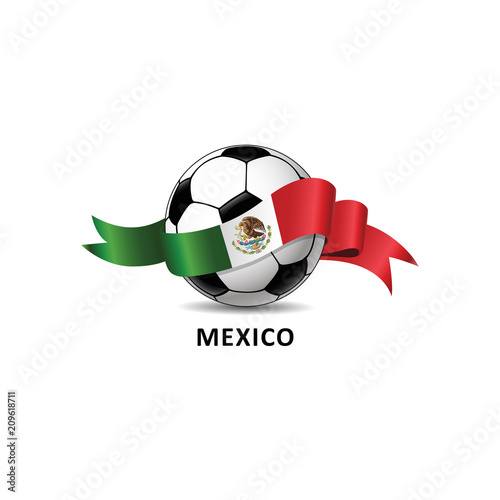 Football ball with mexico flag colorful trail. Vector illustration design for soccer football championship, tournaments, games. 