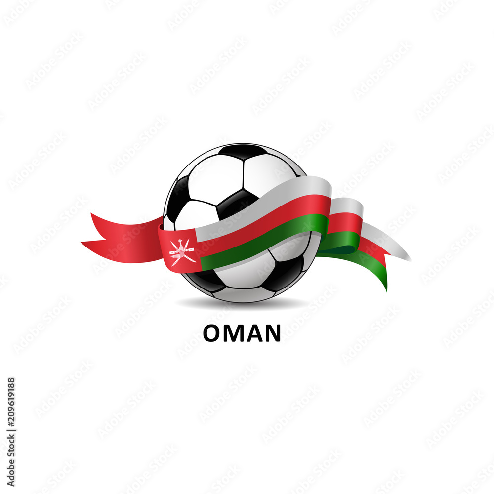 Football ball with oman flag colorful trail. Vector illustration design