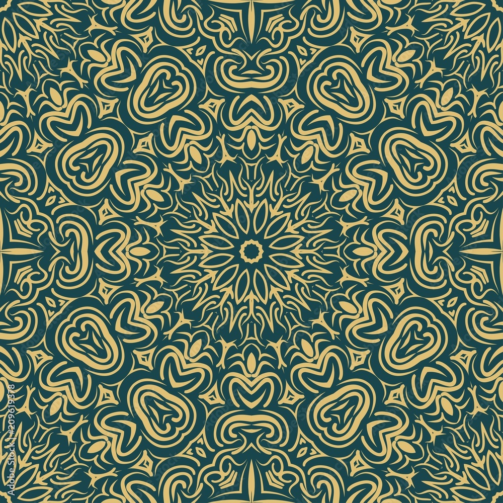 Floral Geometric Pattern with hand-drawing Mandala. Vector super illustration. For fabric, textile, bandana, scarg, print. Floral Geometric Pattern with hand-drawing Mandala. Vector super illustration. For fabric, textile, bandana, scarg, print.