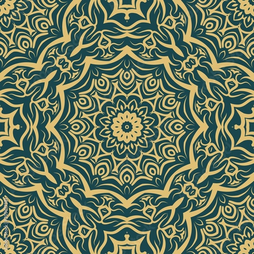 vector illustration. pattern with floral mandala, decorative border. design for print fabric, bandana