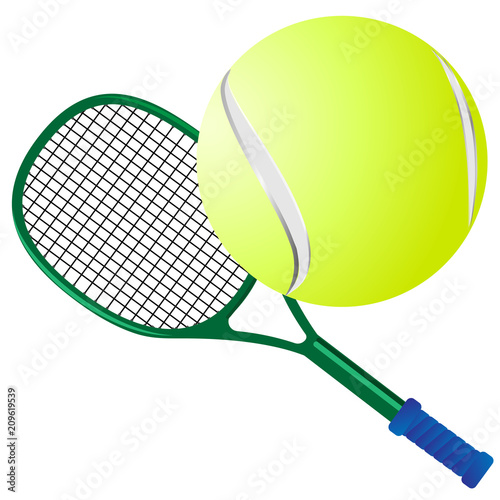 Tennis racket and yellow tennis ball