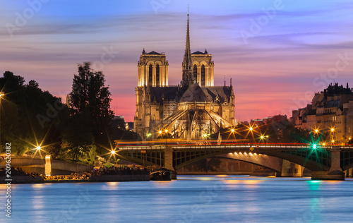 The Notre Dame Cathedral at sunset , Paris, France. photo