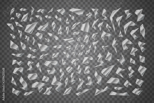 Vector set of realistic isolated broken glass shards for decoration and covering on the transparent background.