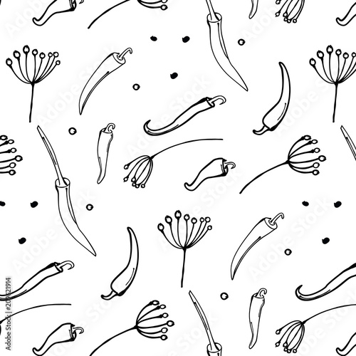 Black pepper ingridient pattern. Cooking spicy seasoning. Kitchen vegetable background. hot paprika food