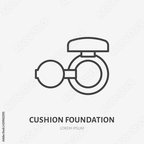 Cushion foundation flat line icon. Beauty care sign, illustration of compact powder. Thin linear logo for makeup, cosmetics store.