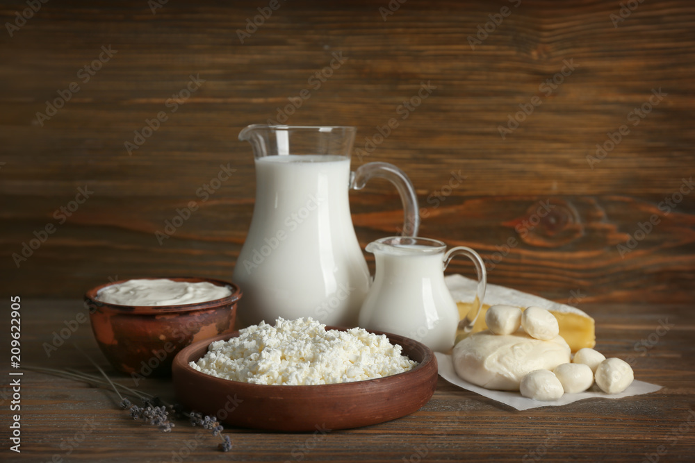 Fresh dairy products on table Fresh dairy products on table