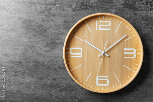 Wallpaper Mural Modern clock on grey background, top view. Time management Torontodigital.ca