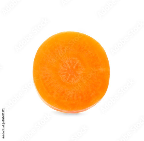 Slice of ripe carrot on white background