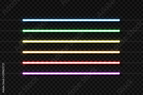 Vector realistic isolated neon tubes for decoration and covering on the transparent background.