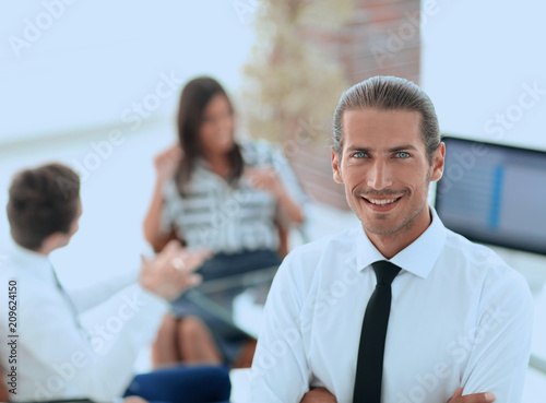 successful young business men on blurred background