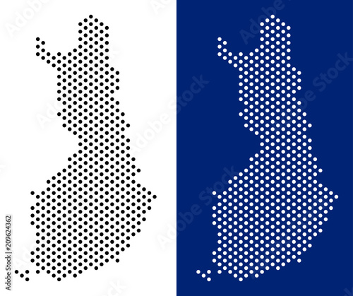 Dotted Finland map. Vector geographic map on white and blue backgrounds. Vector composition of Finland map created of sphere dots.