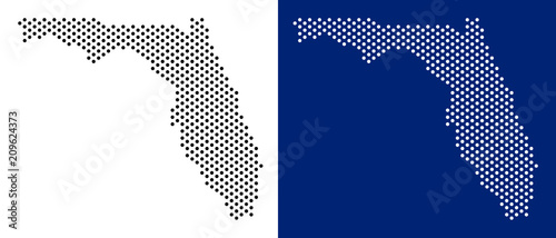 Dot Florida map. Vector geographic map on white and blue backgrounds. Vector mosaic of Florida map designed from sphere blots.