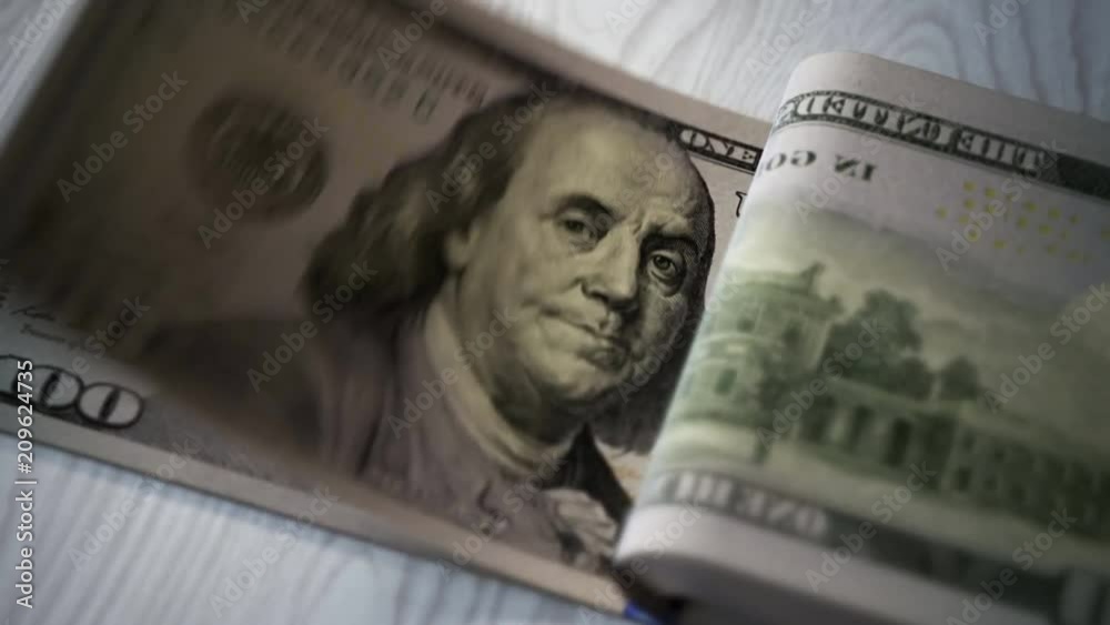 Counting 100 dollars banknotes. Rich, payment, currency, investment, America.