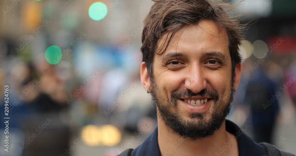Man in city face portrait close up smile happy Man in city face portrait close up smile happy