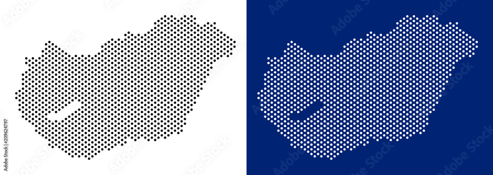 Dot Hungary map. Vector geographic map on white and blue backgrounds ...