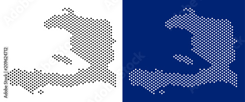 Dotted Haiti map. Vector geographic map on white and blue backgrounds. Vector mosaic of Haiti map done from sphere points.