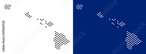 Dotted Havaii Islands map. Vector geographic map on white and blue backgrounds. Vector mosaic of Havaii Islands map created of circle spots.
