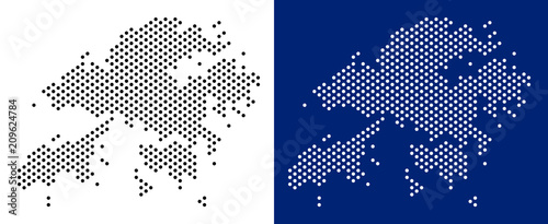 Dot Hong Kong map. Vector geographic map on white and blue backgrounds. Vector collage of Hong Kong map constructed with round points.