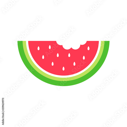 Summer watermelon vector graphic icon for web, logo and other designs. Juicy red watermelon with white seeds.