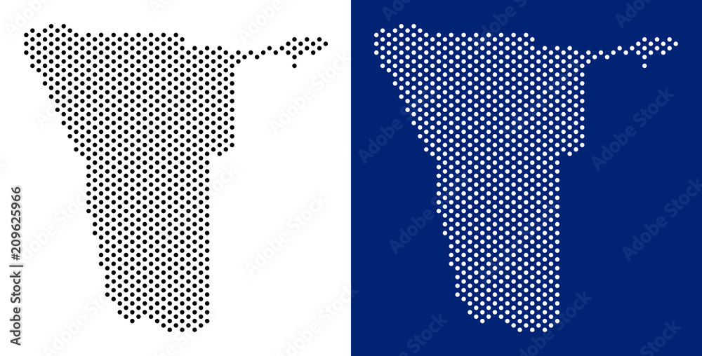 Pixel Namibia map. Vector geographic map on white and blue backgrounds ...