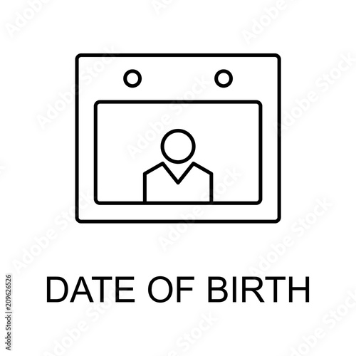 date of birth line icon. Element of human resources signs with name for mobile concept and web apps. Thin line date of birth line icon can be used for web and mobile