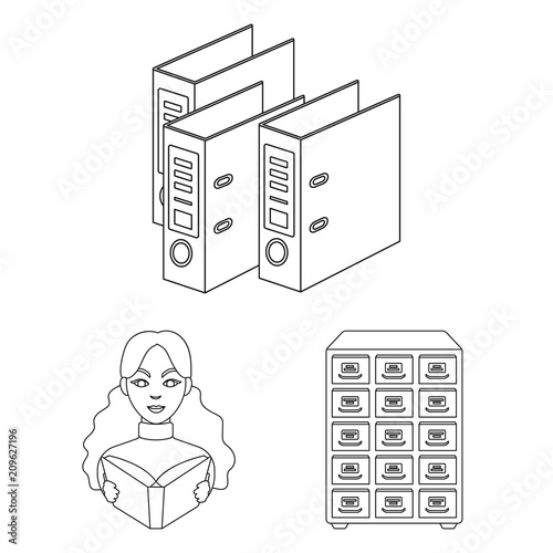 Library and bookstore outline icons in set collection for design. Books and furnishings vector symbol stock web illustration.