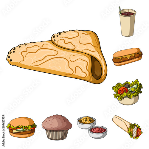 Fast food cartoon icons in set collection for design.Food from semi-finished products vector symbol stock web illustration.