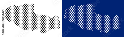 Pixel Tibet Chinese territory map. Vector geographic map on white and blue backgrounds. Vector composition of Tibet Chinese territory map composed from spheric dots.