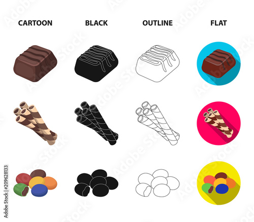 American cookies, a piece of cake, candy, wafer tubule. Chocolate desserts set collection icons in cartoon,black,outline,flat style vector symbol stock illustration web.
