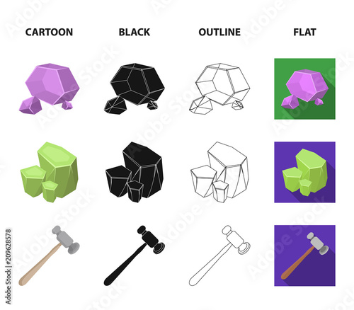 Crystals, iron ore. Precious minerals and a jeweler set collection icons in cartoon,black,outline,flat style vector symbol stock illustration web.