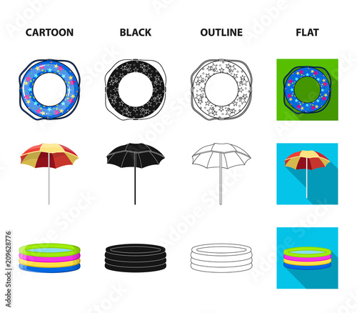 Multicolored swimming circle cartoon,black,outline,flat icons in set collection for design. Different lifebuoys vector symbol stock web illustration.