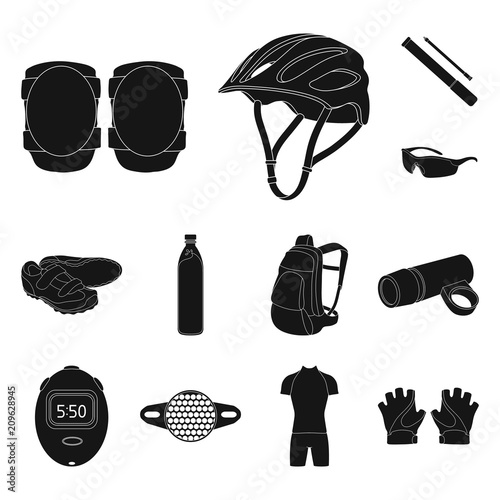 Bicycle outfit black icons in set collection for design. Bicycle and tool vector symbol stock web illustration.