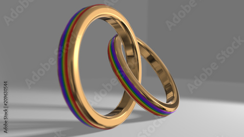 Wedding rings same sex marriage couple gay pride LGBT 3D render