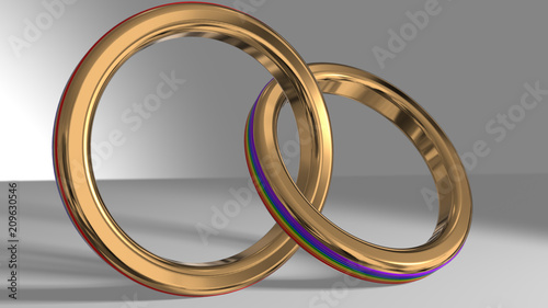 Wedding ring same sex marriage gay couple wedding rings 3D render