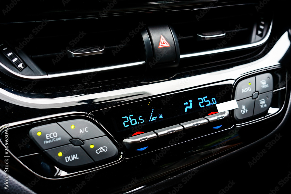 Close up car ventilation system and air conditioning - details and controls of modern car. Close up car ventilation system and air conditioning - details and controls of modern car.