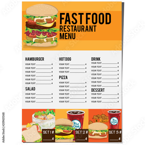 menu fastfood template design graphic set 