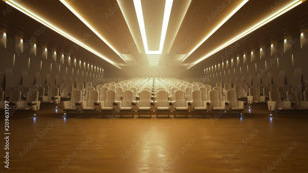 Rows of seats in empty luxury generic cinema or theatre hall. Entertainment