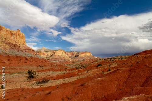 Gorgeous view of the rock layers and formations of Navajo Sandstone in Capitol Reef National Park in Utah  USA.