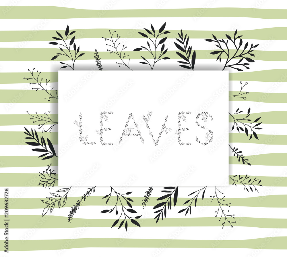leaves word with handmade font and floral decoration vector illustration design