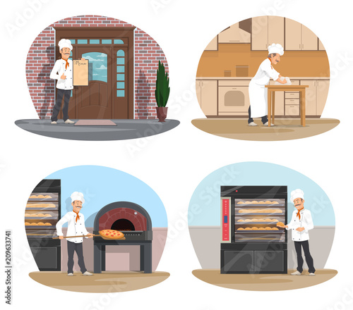 Baker, pizza and pastry chef icon of bakery design