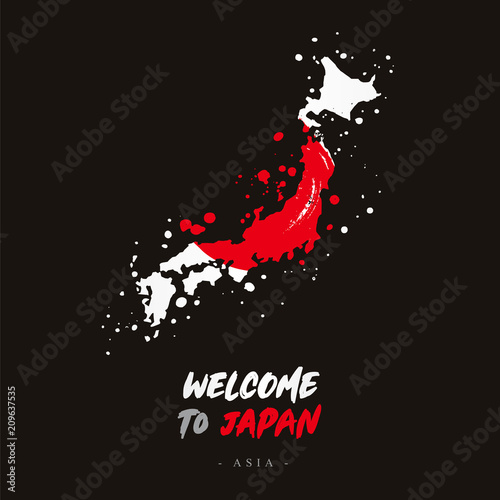 Welcome to Japan. Flag and map of the country