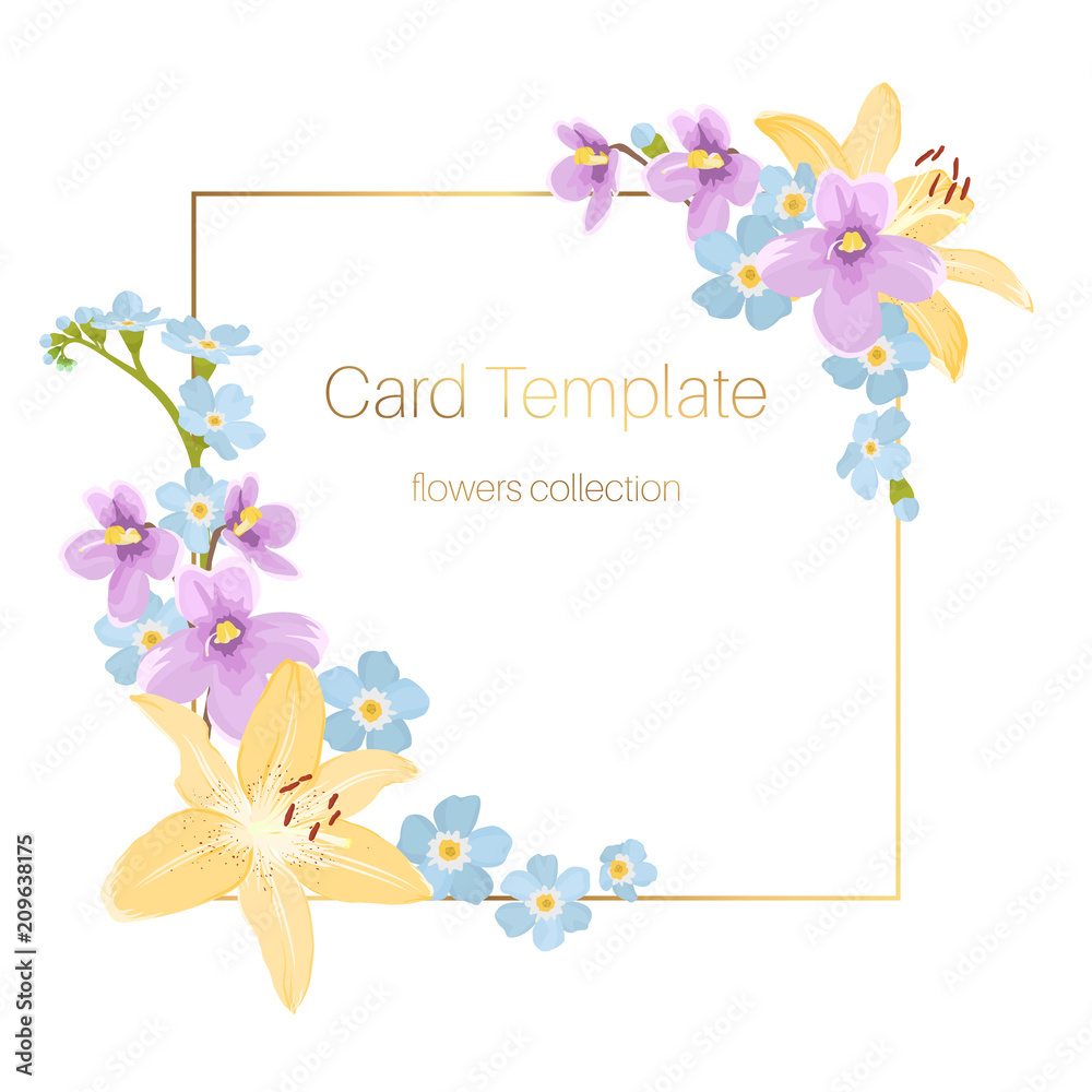Lily viola forget-me-not floral card template