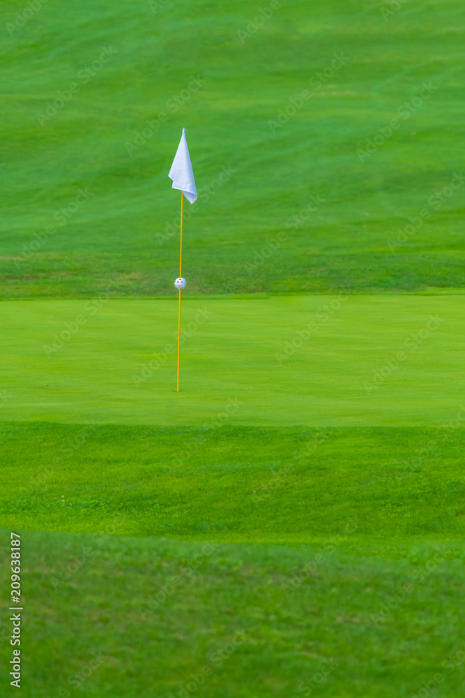 Golf Course, golf green with flag in the hole Golf Course, golf green with flag in the hole