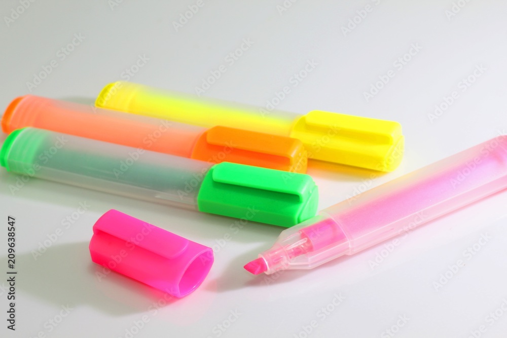 Multicolored highlighters. Isolated on white background